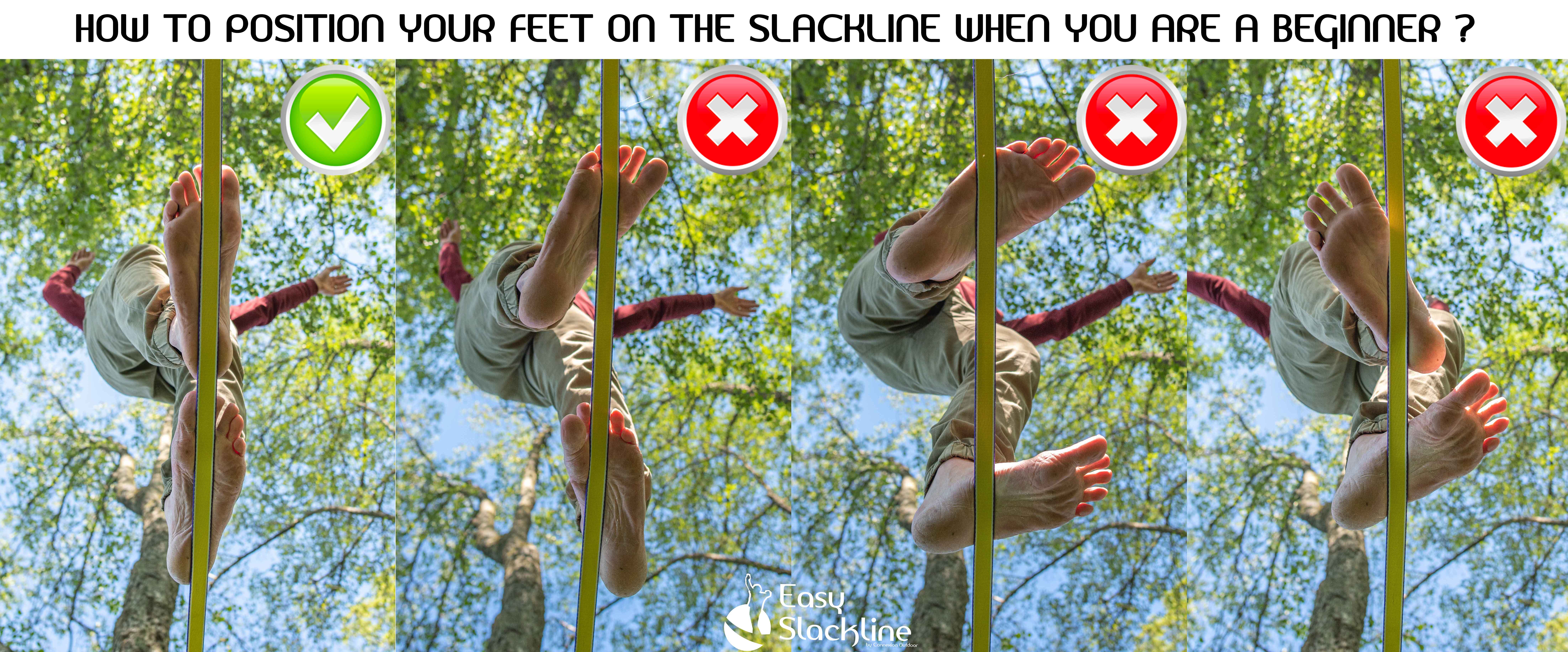 Position feet on slackline